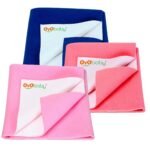OYO BABY Anti-Piling Fleece Extra Absorbent Instant Dry Sheet for Baby, Baby Bed Protector, Waterproof Sheet, Small Size 50x70cm, Pack of 3, Pink, Salmon Rose & Royal Blue - Fast Shipping to USA & Canada