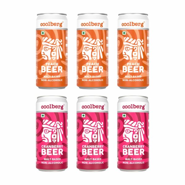 Coolberg Non Alcoholic Beer Assorted Flavors 300ml CANs - Pack of 6 (300ml x 6) Peach & Cranberry - Fast Shipping to USA & Canada