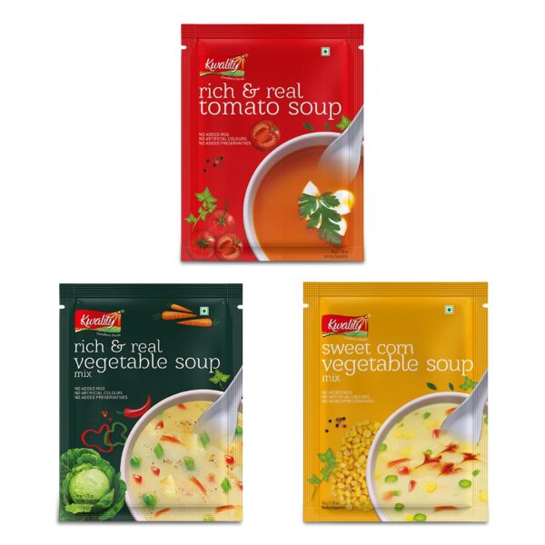 Kwality Combo Soup Mix 180g (Pack of 3 * 60g) | Flavors of Tomato + sweet corn + Vegetable | Delicious and Convenient | Easy to Prepare - Fast Shipping to USA & Canada