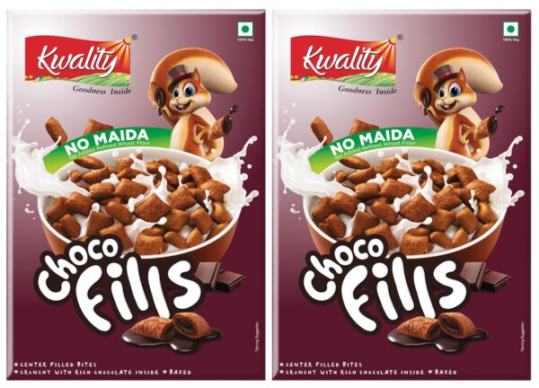 Kwality Choco Fills 250g Each (Pack 2) | Chocolate Flavor, No Maida | Crunchy Bites Filled with Rich Chocolate | Healthy Food & Breakfast Cereal for Kids | High in Protein & Fiber - Fast Shipping to USA & Canada