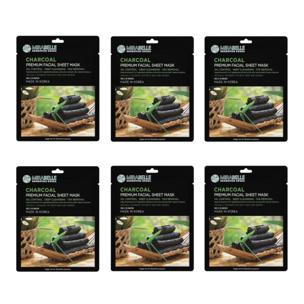 MIRABELLE COSMETICS KOREA Charcoal Facial Sheet Mask (Pack of 6)