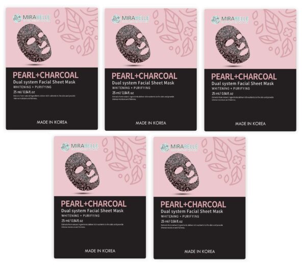 Mirabelle Pearl+Charcoal Dual System Facial Sheet Mask Each 25ml Set of 5