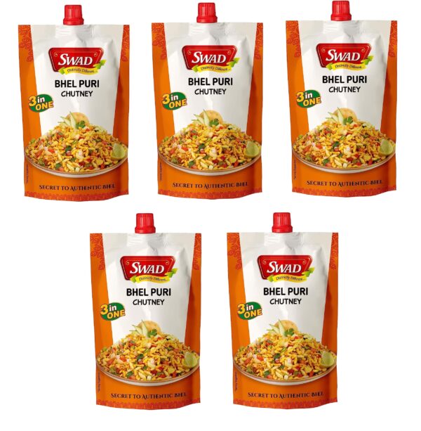 SWAD Bhel Puri Chutney, 200gm- Chaat Chutney Pouch, Bhelpuri Chutney Pouch - Dates & Tamarind - Made with Natural and Pure Ingredients (Pack of 5) - Fast Shipping to USA & Canada