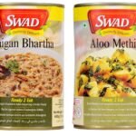 SWAD Ready To Eat North Indian Combo Pack Of Baigan Bharta/Aloo Methi Instant Mix Vegetarian with No Added Preservative And Colours - 450gm Each (Pack of 2) - Fast Shipping to USA & Canada