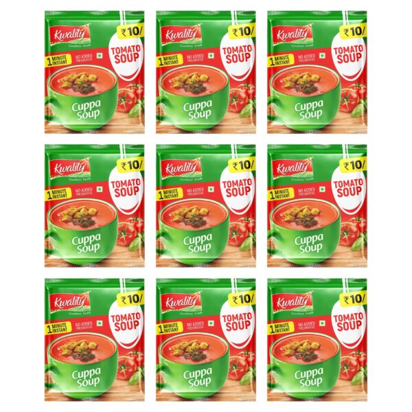 Kwality Cuppa Tomato Soup (12g*9 Pack), No Added Preservative, 1 Minute Instant, 60g - Fast Shipping to USA & Canada