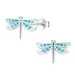 HighSpark 925 Silver Cute Enamel Stud Earrings Blue Dragonfly - Fast Shipping to USA & Canada - Image 2