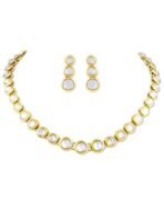 Karatcart 22K Gold Plated Round Kundan Single String Necklace Set for Women - Fast Shipping to USA & Canada