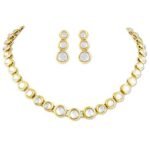 Karatcart 22K Gold Plated Round Kundan Single String Necklace Set for Women - Fast Shipping to USA & Canada