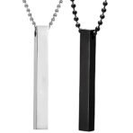 Fashion Frill Men's Jewellery 3D Cuboid Vertical Bar/Stick Stainless Steel Black Silver Locket Pendant Necklace Chain For Boys and Men Unisex Birthday Gift Anniversary Love Gift Silver Chain Necklace - Fast Shipping to USA & Canada - Image 2