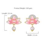Estele Jewellery Fashion Earrings for Women Gold Plated Lotus Designer Elegant Pink and White Enamel Pearl Drop Earrings Versatile Chic for Women & Girls - Fast Shipping to USA & Canada - Image 5