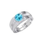 Clara Pure 925 Sterling Silver Blue Solitaire Men Ring |Size Adjustable, Platinum Plated, Swiss Zirconia | Gift for Men & Boys - Fast Shipping to USA & Canada - Image 2