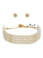 ZAVERI PEARLS Gold Tone Ethnic Multistrand Pearls Choker Necklace & Earring Set For Women-ZPFK10145 - Fast Shipping to USA & Canada - Image 2