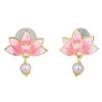 Estele Jewellery Fashion Earrings for Women Gold Plated Lotus Designer Elegant Pink and White Enamel Pearl Drop Earrings Versatile Chic for Women & Girls - Fast Shipping to USA & Canada - Image 6