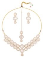 ZAVERI PEARLS Gold Tone Austrian Diamonds Artificial Stones Bridal Necklace Earring & Maangtikka Set For Women-ZPFK18555 - Fast Shipping to USA & Canada - Image 2
