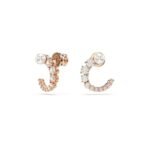 Swarovski Matrix hoop earrings, Crystal pearl, Round cut, White, Rose gold-tone plated - Fast Shipping to USA & Canada - Image 3