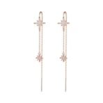 El Regalo Fancy CZ Stars Needle Threader Earrings- 2 Ways Stars Tassel Long Threader Fashionable Earrings for Girls & Women - Fast Shipping to USA & Canada