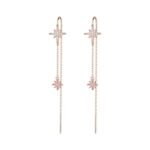 El Regalo Fancy CZ Stars Needle Threader Earrings- 2 Ways Stars Tassel Long Threader Fashionable Earrings for Girls & Women - Fast Shipping to USA & Canada