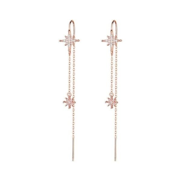 El Regalo Fancy CZ Stars Needle Threader Earrings- 2 Ways Stars Tassel Long Threader Fashionable Earrings for Girls & Women - Fast Shipping to USA & Canada