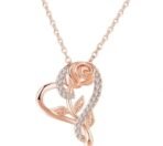 Nilu's Collection Stylish CZ Chain Pendent Set for Women, Heart Shaped Pendant with Rose Design - Fast Shipping to USA & Canada - Image 2