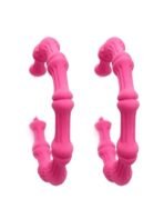 KARATCART Matte Pink Finish Bamboo Design Half Hoop Earrings for Women - Fast Shipping to USA & Canada - Image 2