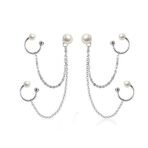 El Regalo Women's 1 Pair Pearl Studs Ear Cuff Earrings- Tassel Chain Imitation Pearl Punk Style Ear Cuff Clip Earrings - Fast Shipping to USA & Canada