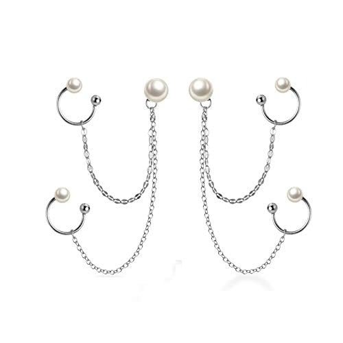 31z3bMdaJIL.jpg El Regalo Women's 1 Pair Pearl Studs Ear Cuff Earrings- Tassel Chain Imitation Pearl Punk Style Ear Cuff Clip Earrings - Fast Shipping to USA & Canada - Image 1