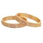 Rubans 22K Gold Plated Pink Green Stone Studded Bangle - Fast Shipping to USA & Canada - Image 2