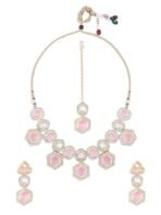 ZAVERI PEARLS Pink Stones Dazzling Austrian Diamonds Embellished Necklace Earring & Maangtikka Set For Women-ZPFK17785 - Fast Shipping to USA & Canada - Image 2