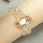 Karatcart Golden Polki Kundan Pearl Beaded Bracelet for Women - Fast Shipping to USA & Canada - Image 5