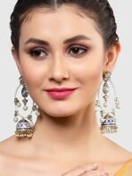 Karatcart Gold Plated Purple Meena Pearl Beaded Kundan Jhumki Hoop Earrings for Women - Fast Shipping to USA & Canada - Image 4
