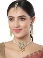 Karatcart Gold Plated Handcrafted Golden Pearl and Kundan Choker Necklace Set for Women - Fast Shipping to USA & Canada - Image 3