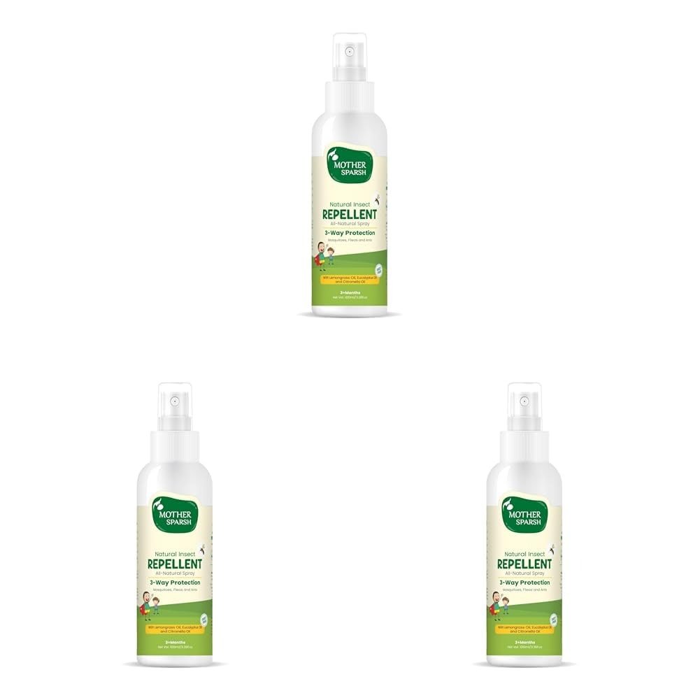 41144h8fsCL.jpg Mother Sparsh Natural Insect Repellent Spray For Babies | With Citronella, Eucalyptus & Lemongrass Oil | 100% Protection from Mosquitoes, Fleas and Ants- 100ml (Pack of 3) - Fast Shipping to USA & Canada - Image 1