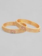 Rubans 22K Gold Plated Pink Green Stone Studded Bangle - Fast Shipping to USA & Canada - Image 4