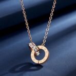 Fashion Frill Stylish Chain Pendant For Women Stainless Steel 18K Rose Gold Plated Roman Circle of Love Chain Necklace For Women Girls Love Gifts Womens Jewellery - Fast Shipping to USA & Canada - Image 3