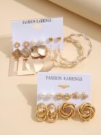Shining Diva Fashion 11 Pairs Combo Set Celebrity Inspired Latest Trendy Stylish Gold Plated Geometric Twist Pearl Hoop Earrings for Women and Girls - Fast Shipping to USA & Canada - Image 4