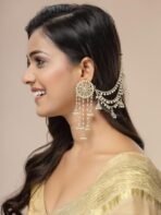 Sukkhi Gold Plated Multi Layer Pearls Ear Chain with Jhumki - Fast Shipping to USA & Canada - Image 3