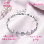 Nilu's Collection Copper Sterling Silver Plated Heart Shape Designed Charm Bracelet for Women (Pack of 1,Purple) - Fast Shipping to USA & Canada - Image 6