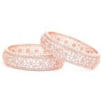 Rubans Set of 2 Rose Gold Plated Zirconia Stone Studded Bangles for Women & Girls, Floral Design Perfect for Any | Festival | Wedding Occasion - Fast Shipping to USA & Canada - Image 2