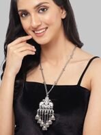 Karatcart Laxmi Mata Oxidised Silver Long Necklace Set for Women - Fast Shipping to USA & Canada - Image 5