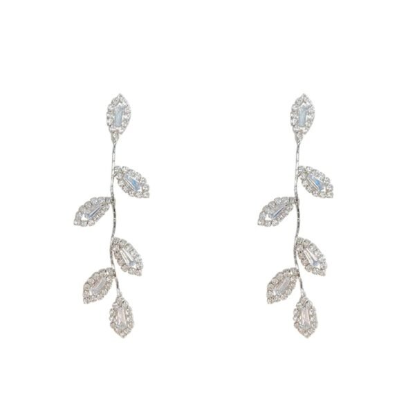 Yellow Chimes Earrings For Women Silver Tone Elegant Leaf Designed Crystal Studded Linear Drop Dangler Earrings For Women and Girls - Fast Shipping to USA & Canada