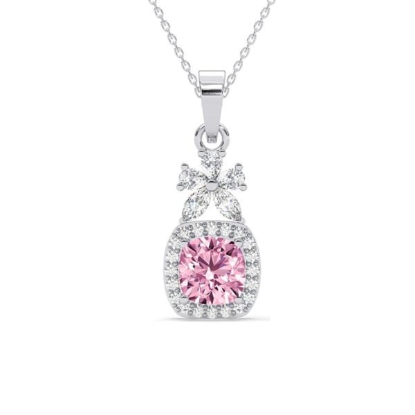 Clara 925 Sterling Silver Nera Pink Cushion Solitaire Pendant Earrings Chain Necklace Jewellery Set | Platinum Plated, Swiss Zirconia |Gift for Women and Girls - Fast Shipping to USA & Canada