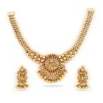 Rubans 22K Gold-Plated Handcrafted Temple Artificial Jewelry Set-Stone Studded with Gold Beads and Matching Earrings For Women and Girls-Lakshmi Motif Perfect for Weddings and Special Occasions - Fast Shipping to USA & Canada - Image 2