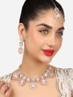 ZAVERI PEARLS Pink Stones Dazzling Austrian Diamonds Embellished Necklace Earring & Maangtikka Set For Women-ZPFK17785 - Fast Shipping to USA & Canada - Image 7