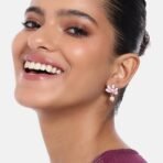 Estele Jewellery Fashion Earrings for Women Gold Plated Lotus Designer Elegant Pink and White Enamel Pearl Drop Earrings Versatile Chic for Women & Girls - Fast Shipping to USA & Canada - Image 4