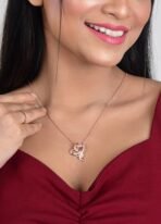 Nilu's Collection Stylish CZ Chain Pendent Set for Women, Heart Shaped Pendant with Rose Design - Fast Shipping to USA & Canada - Image 3
