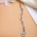 Zeneme Rhodium Plated Silver Toned Cascaded American Diamond Crystal Mangtikka For Women & Gifts For Girls - Fast Shipping to USA & Canada - Image 4