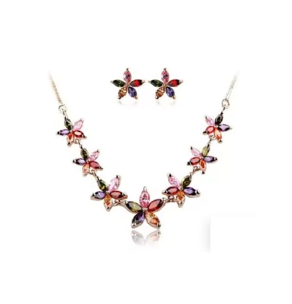 Transdesigns Multicoloured Crystals from Swarovski Studded Rose Gold Plated Finish Necklace Set 1700120 - Fast Shipping to USA & Canada