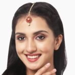 ZENEME Gold-Plated Pink-Green-Orange-Red-Blue AD with Pearls studded Flower Shaped MaangTikka (Combo Of 5) - Fast Shipping to USA & Canada - Image 6