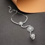 ZENEME Rose Gold-Plated White American Diamond Studded Flower Graceful Hand Chain Ring Bracelet For Girls and Women - Fast Shipping to USA & Canada - Image 4