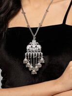Karatcart Laxmi Mata Oxidised Silver Long Necklace Set for Women - Fast Shipping to USA & Canada - Image 3